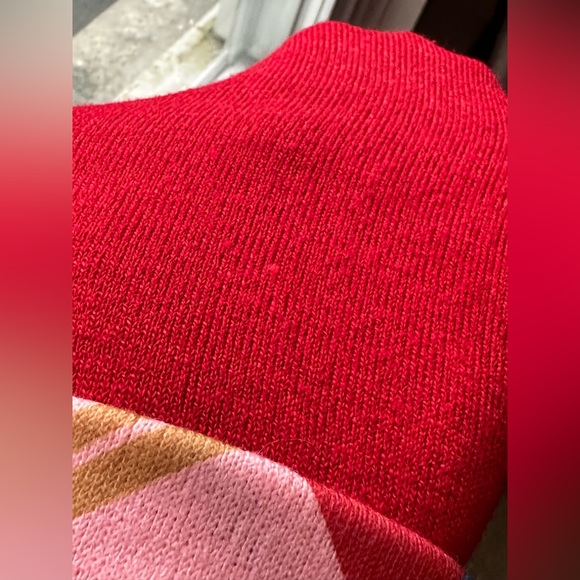 EQ- red sweater plaid colourful trim. Slight pilling. Beautiful sweater - Picture 9 of 9